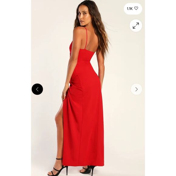 NWT Lulus Women's Sweetest Admirer Ruched Surplice Maxi Dress Red Size Small - Picture 2 of 13